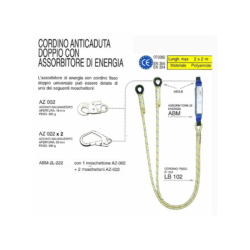 Cordino Anti Caduta Doppio Con Moschettoni e Assorbitore di Energia